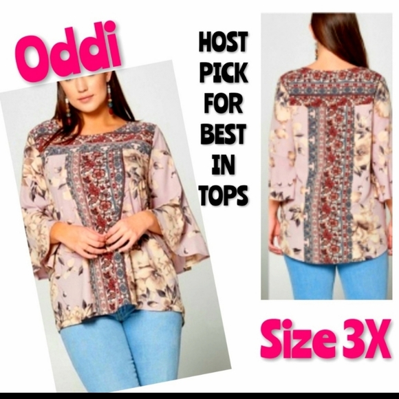 ODDY Tops - Oddy Top Size 3X Mauve Bohemian Floral Bell NWOT